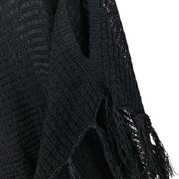 Soft Surroundings Fringe Sweater Black Knit Overlay Split Sleeve Womens S Petite - Picture 5 of 8